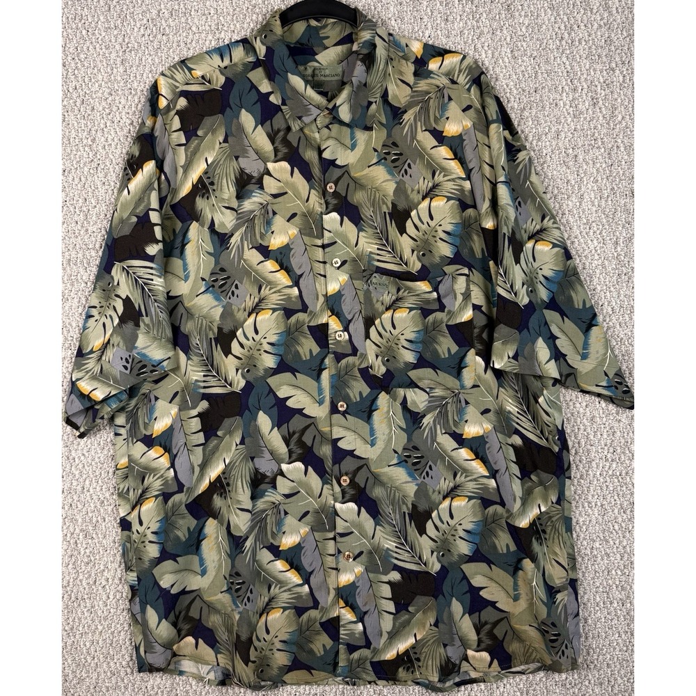 Vintage 90s Guess Georges Marciano Rayon Hawaiian Camp Shirt L Tropical Jamaica